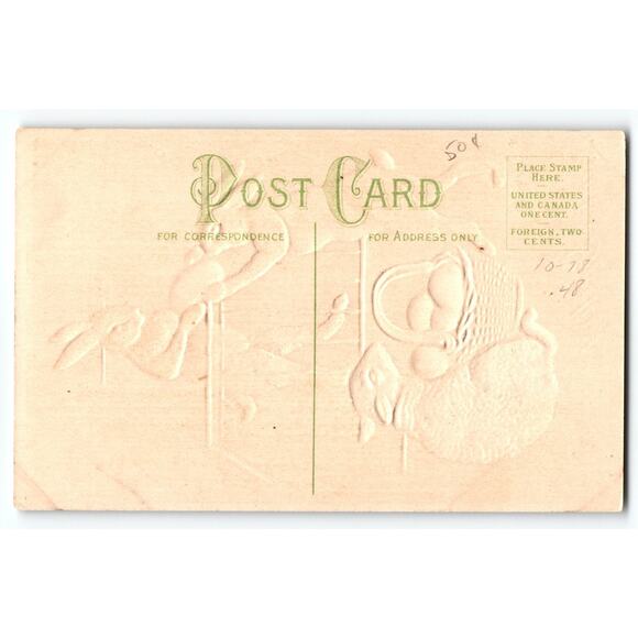 Vintage Easter Postcard with Rabbits and Lamb Holding Basket of Eggs Embossed - Picture 2 of 2